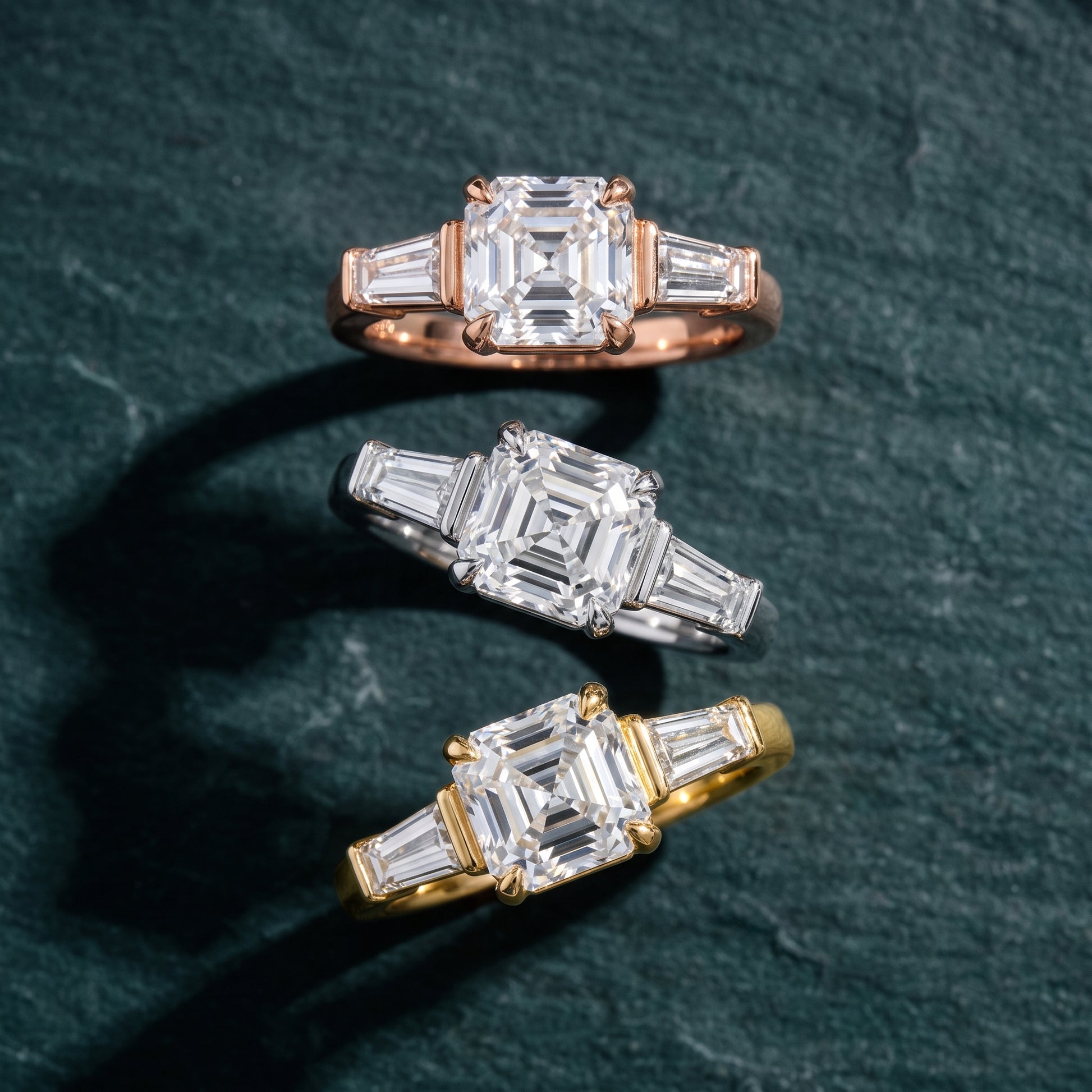 Layla Tapered Baguette Asscher Diamond Ring in White Gold - 3rings.jpg