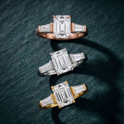 Layla Tapered Baguette Emerald Diamond Ring in Rose Gold - 3rings.jpg