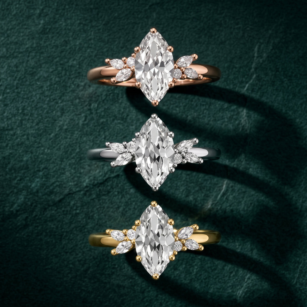 Avon Leaf Cluster Marquise Diamond Engagement Ring in Yellow Gold - 3rings.jpg