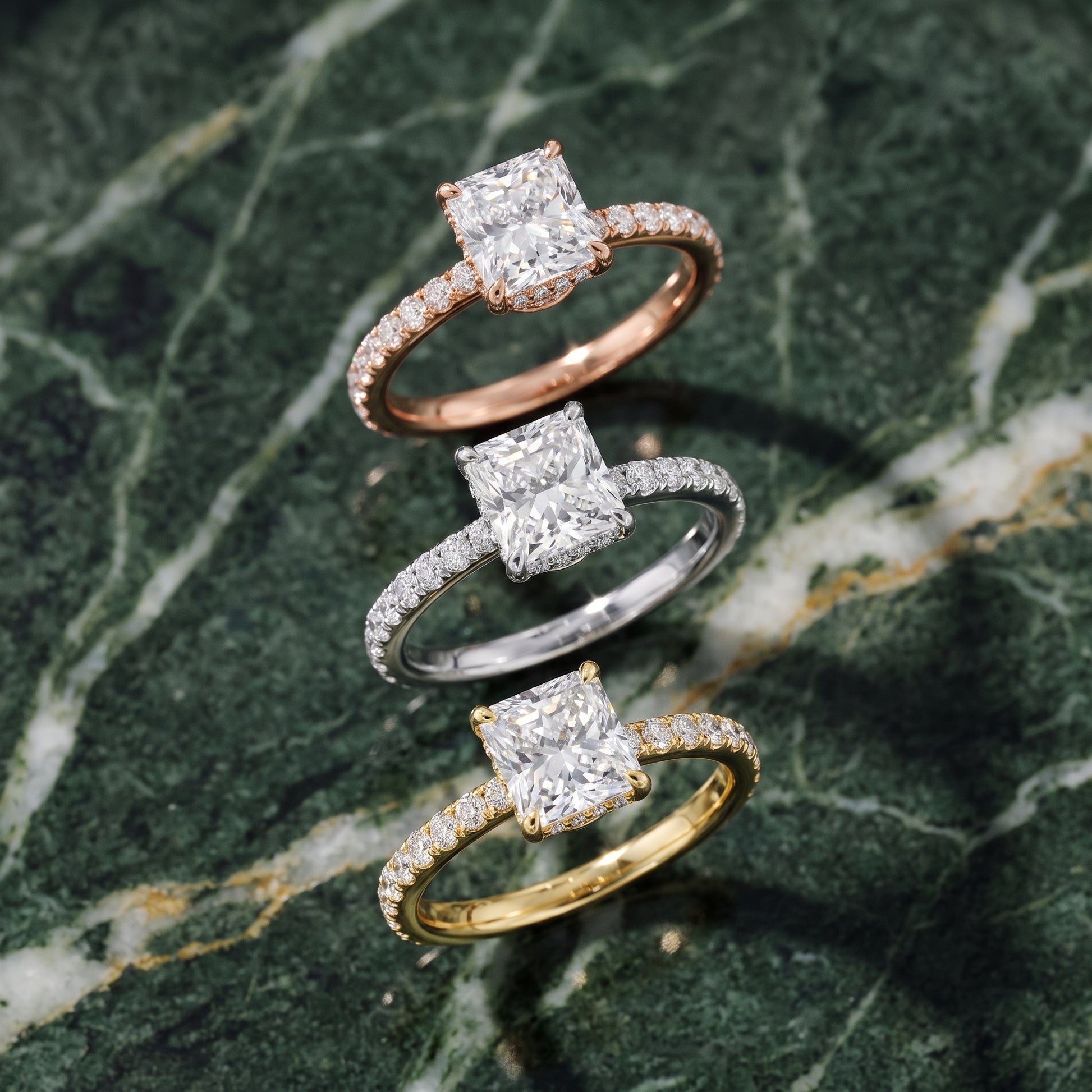 Thea Hidden Halo Pavé Radiant Diamond Engagement Ring in Silver - 3rings.jpg