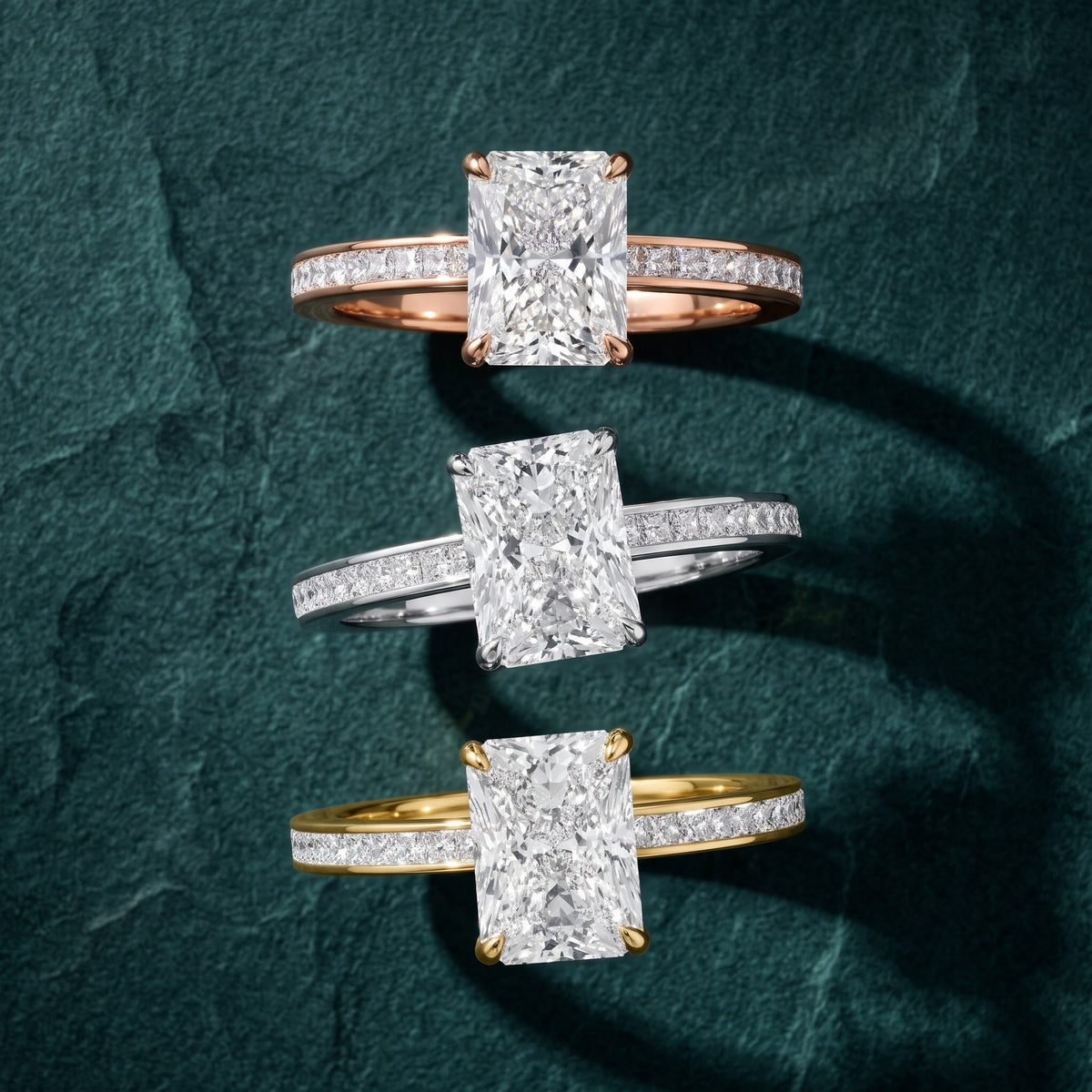 Freja Channel Set Radiant Diamond Engagement Ring in Platinum - 3rings.jpg