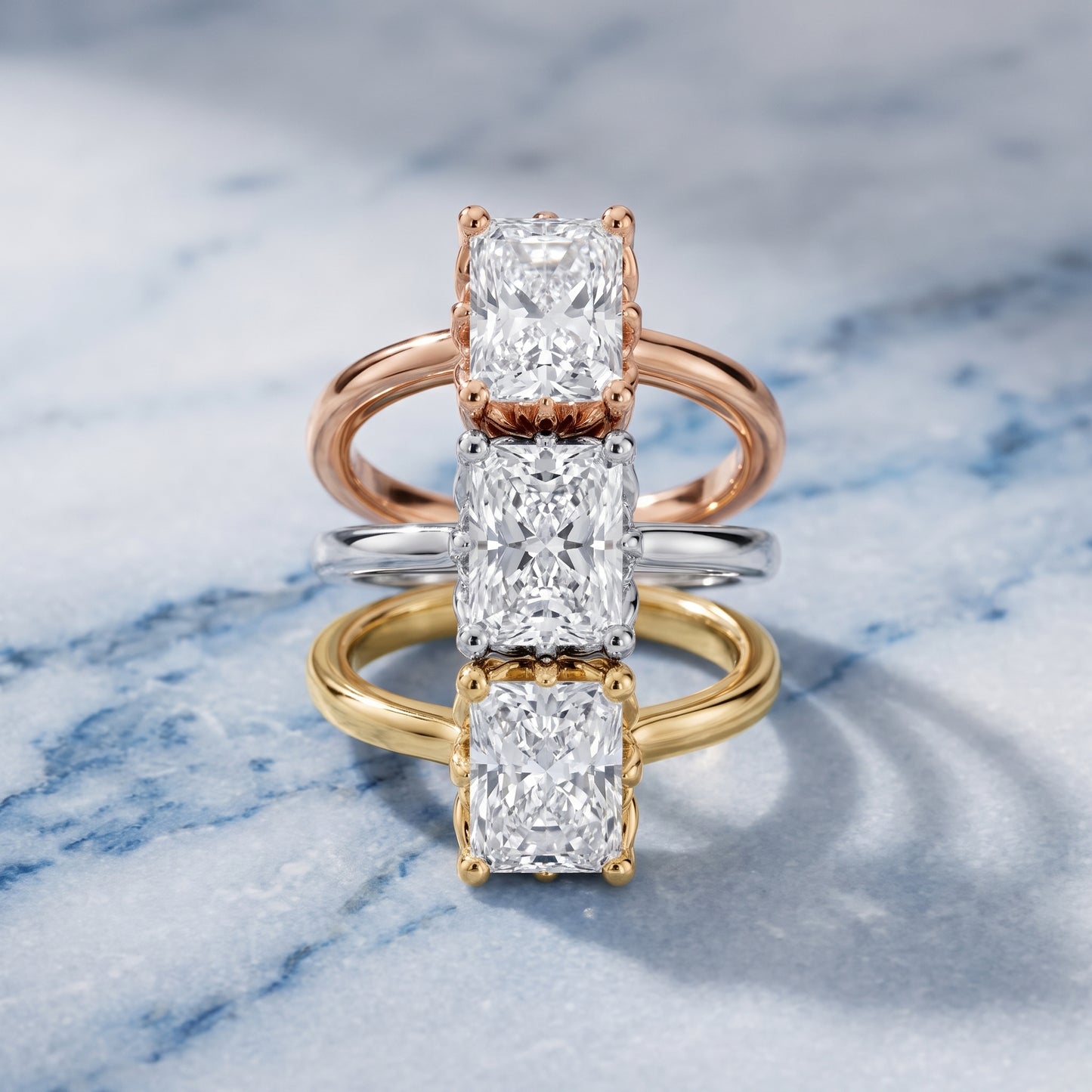 Radiant Cut Lab Grown Diamond Engagement Ring in Platinum