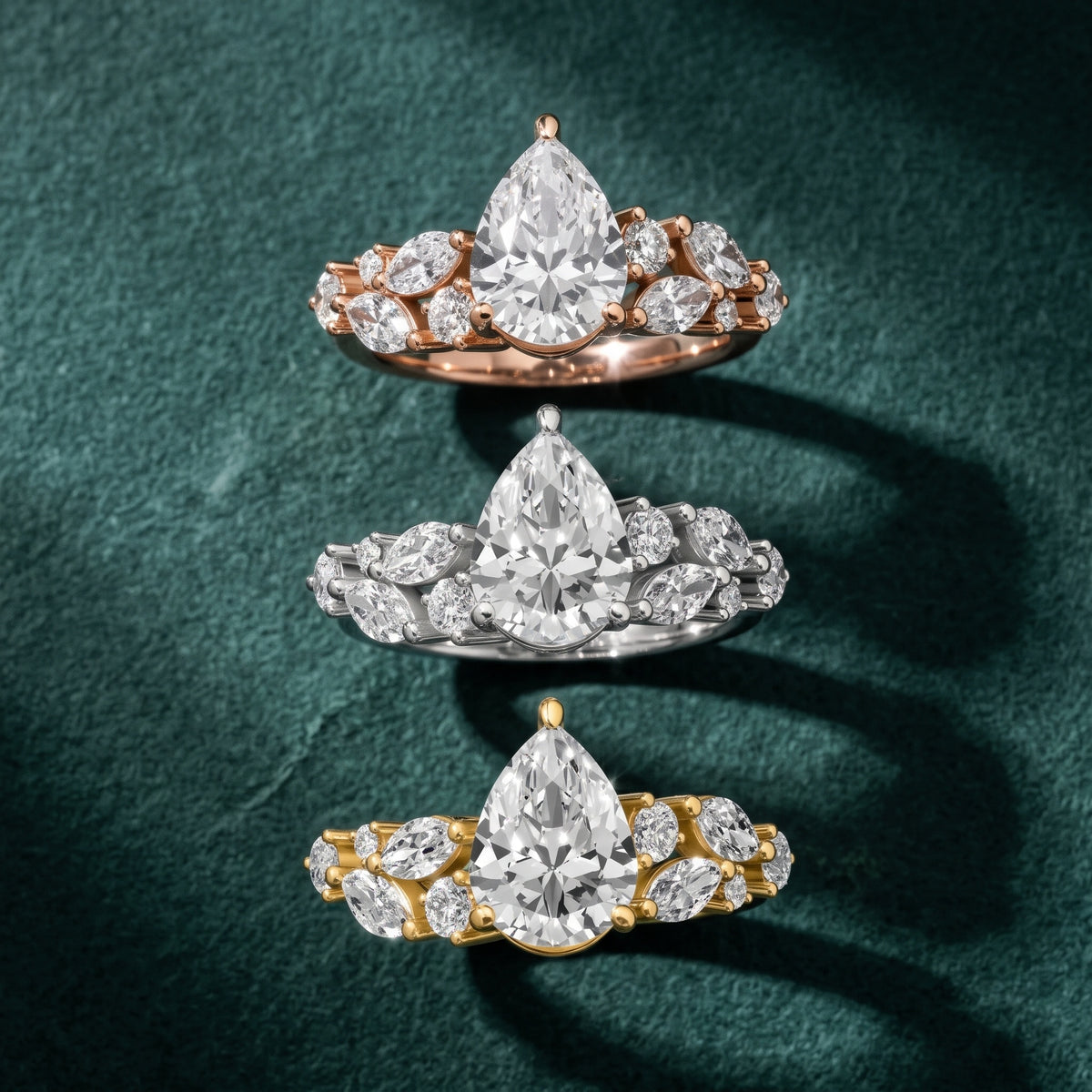 Kelsey Leaf Cluster Pear Diamond Engagement Ring in Yellow Gold - 3rings.jpg