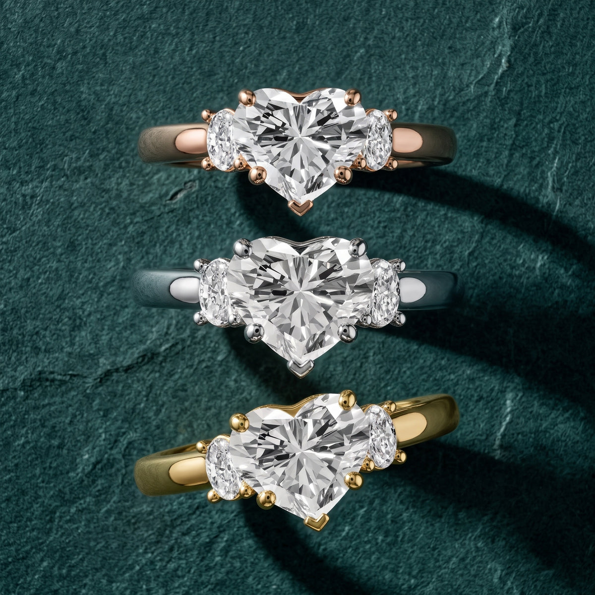 Alya Three-Stone Cathedral Heart Diamond Engagement Ring in Platinum - 3rings.jpg