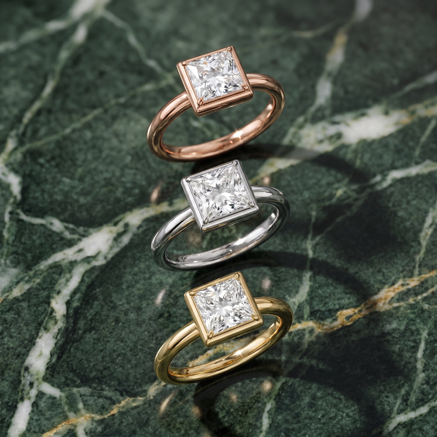 Alina Bezel Solitaire Princess Diamond Ring in Rose Gold - 3rings.jpg