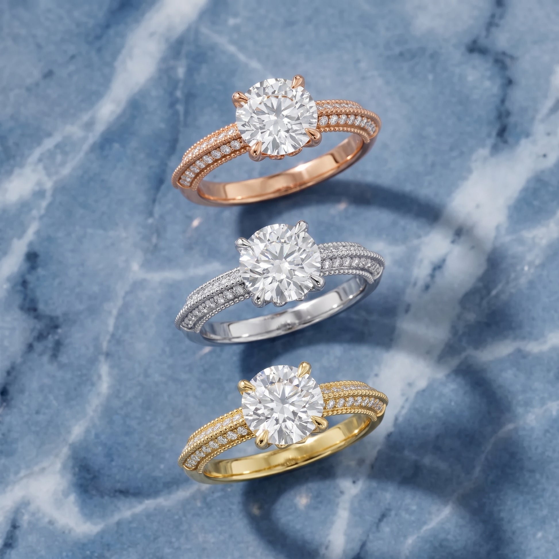 Indie Vintage Milgrain Round Diamond Engagement Ring in Platinum - 3rings.jpg