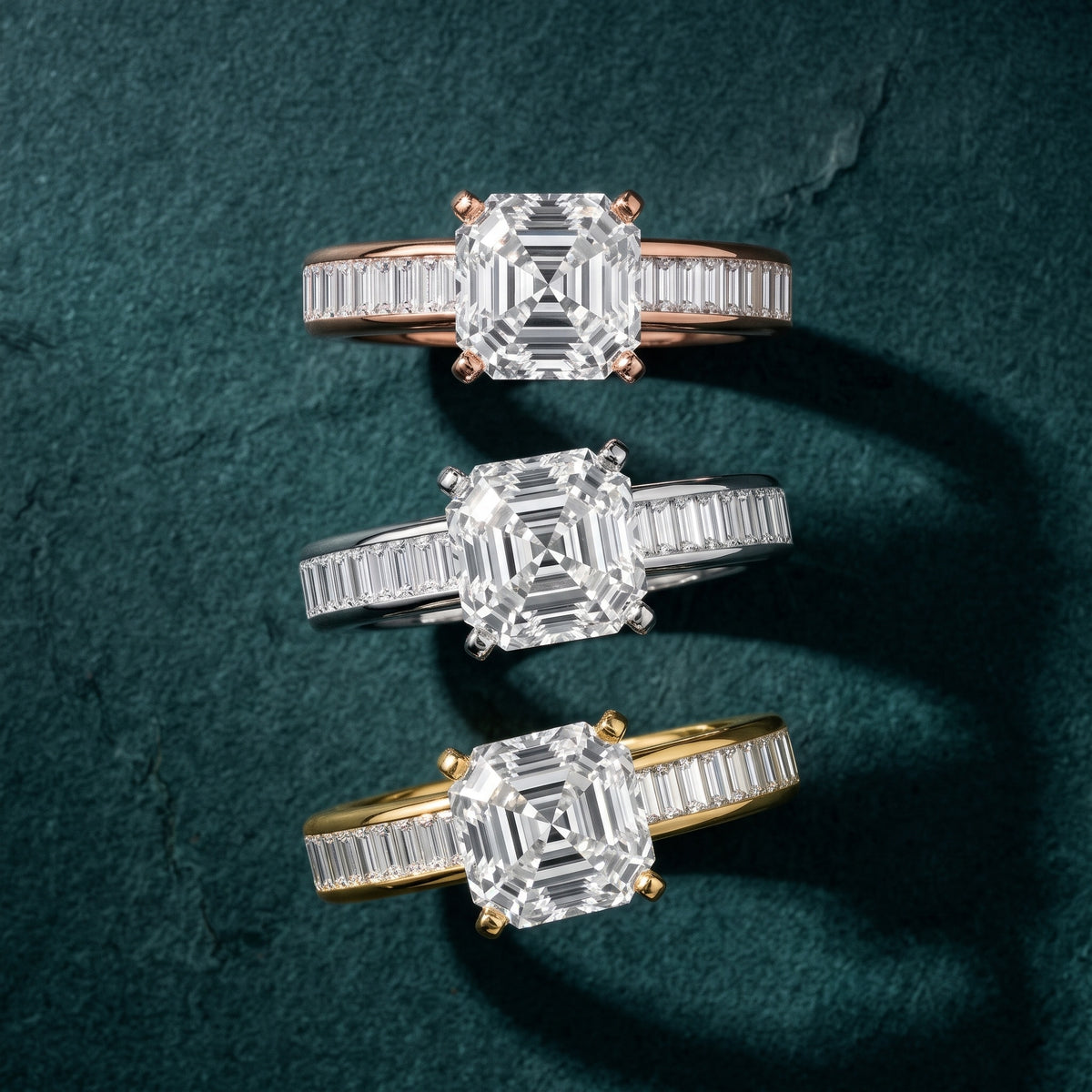 Medina Baguette Channel Set Asscher Diamond Engagement Ring in Silver - 3rings.jpg