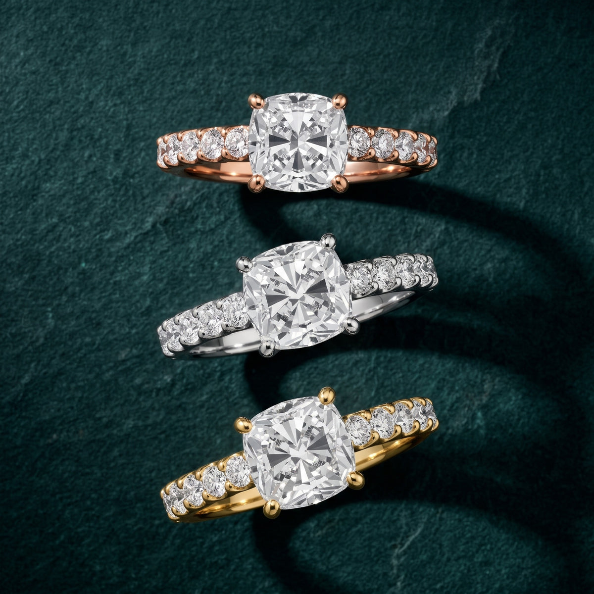 Lynn Statement Pavé Cushion Diamond Engagement Ring in Rose Gold - 3rings.jpg