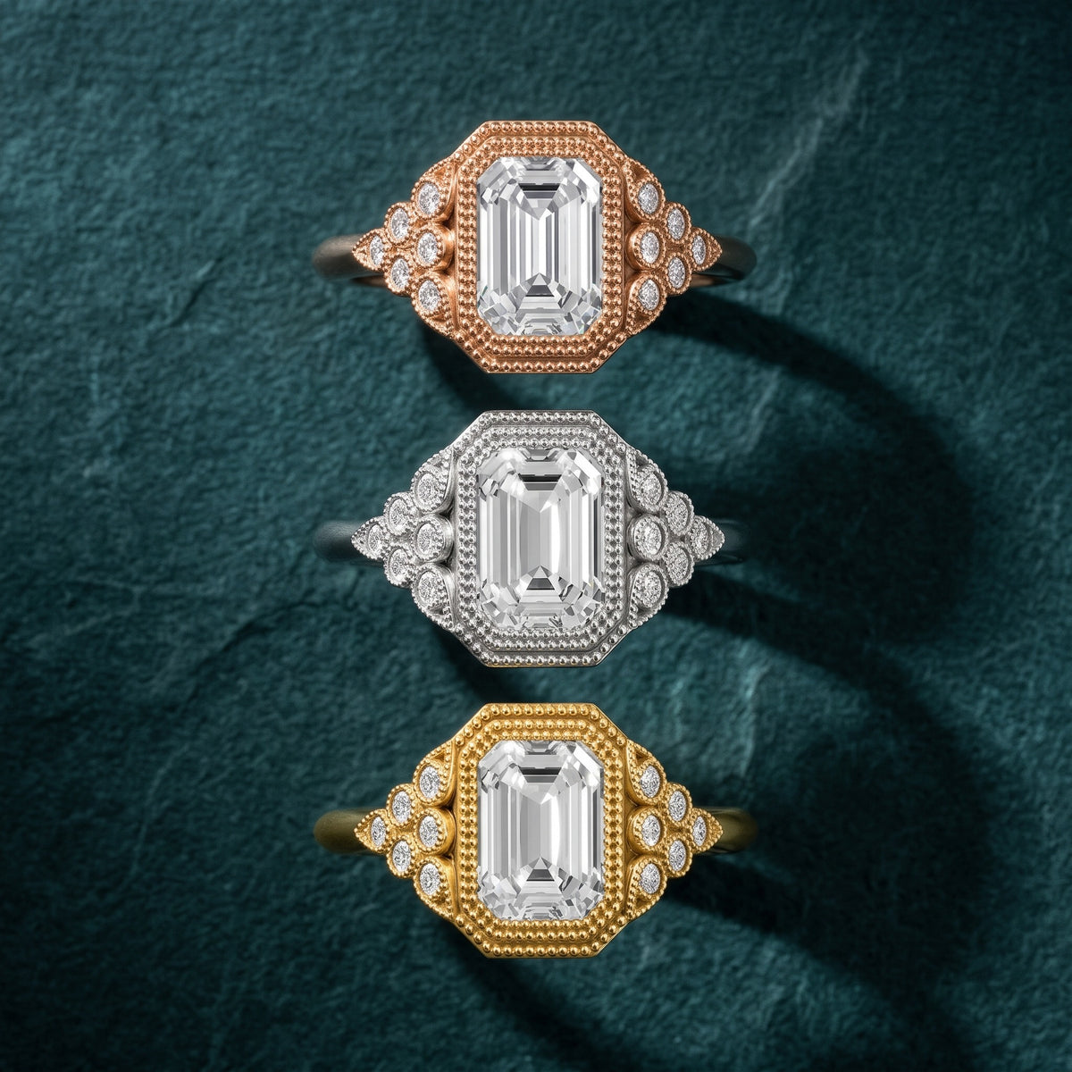 Effie Vintage Bezel Emerald Diamond Engagement Ring in Yellow Gold - 3rings.jpg