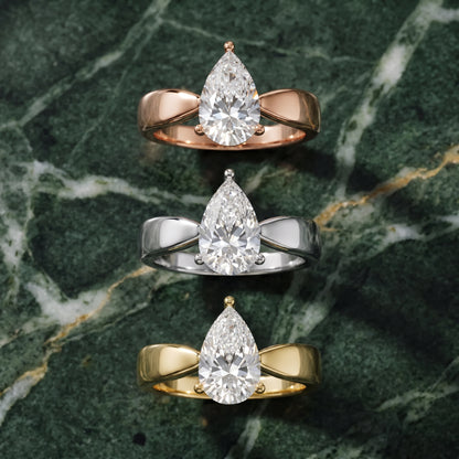 Talia Solitaire Twist Pear Diamond Engagement Ring in Rose Gold - 3rings.jpg