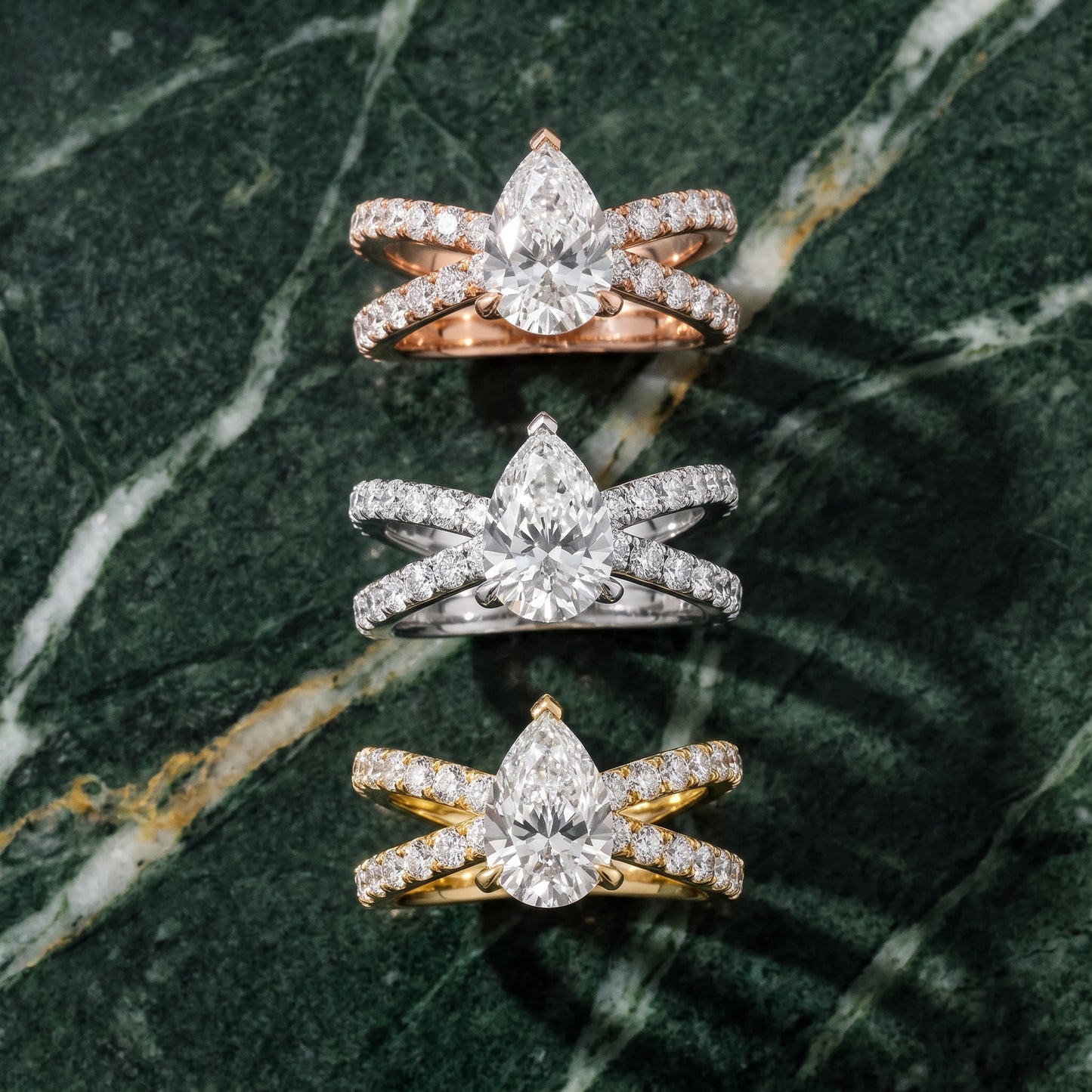 Lior Criss Cross Pavé Pear Diamond Engagement Ring in Rose Gold - 3rings.jpg