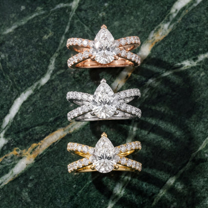 Lior Criss Cross Pavé Pear Diamond Engagement Ring in Rose Gold - 3rings.jpg