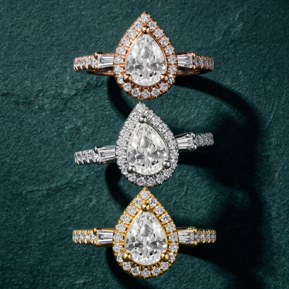 Provo Baguette Halo Pear Diamond Engagement Ring in Silver - 3rings.jpg