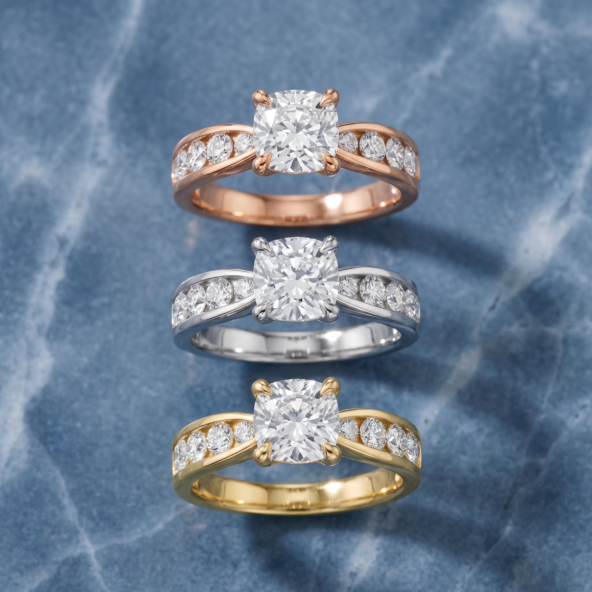 Noor Channel Set Sidestone Cushion Diamond Engagement Ring in Rose Gold - 3rings.jpg