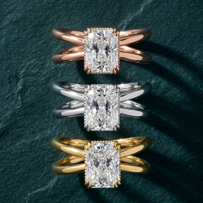 Yvonne Crossover Solitaire Radiant Diamond Engagement Ring in Rose Gold - 3rings.jpg