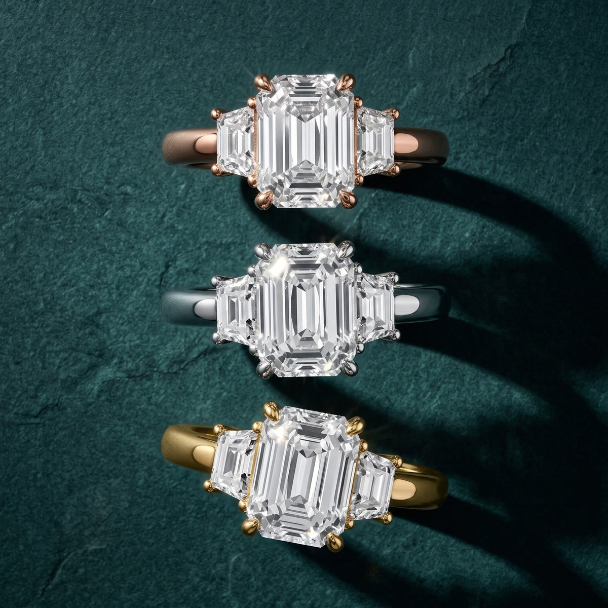 Federica Trapezoid Three-Stone Emerald Diamond Engagement Ring in Silver - 3rings.jpg