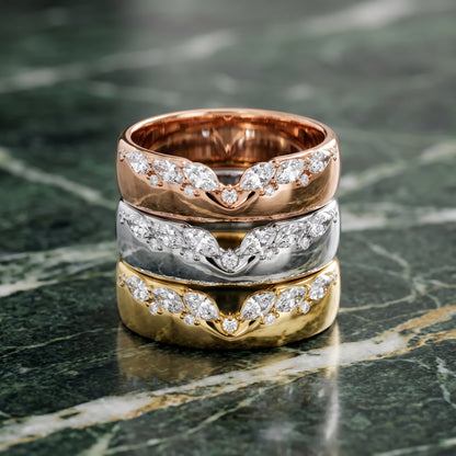 Adeline Dome Marquise & Round Diamond Wedding Band in Yellow Gold - 3rings.jpg