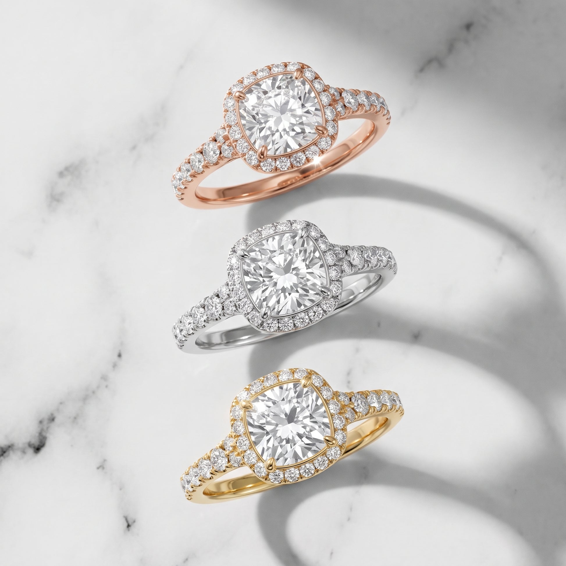Bella Halo Pavé Cushion Diamond Engagement Ring in Rose Gold - 3rings.jpg