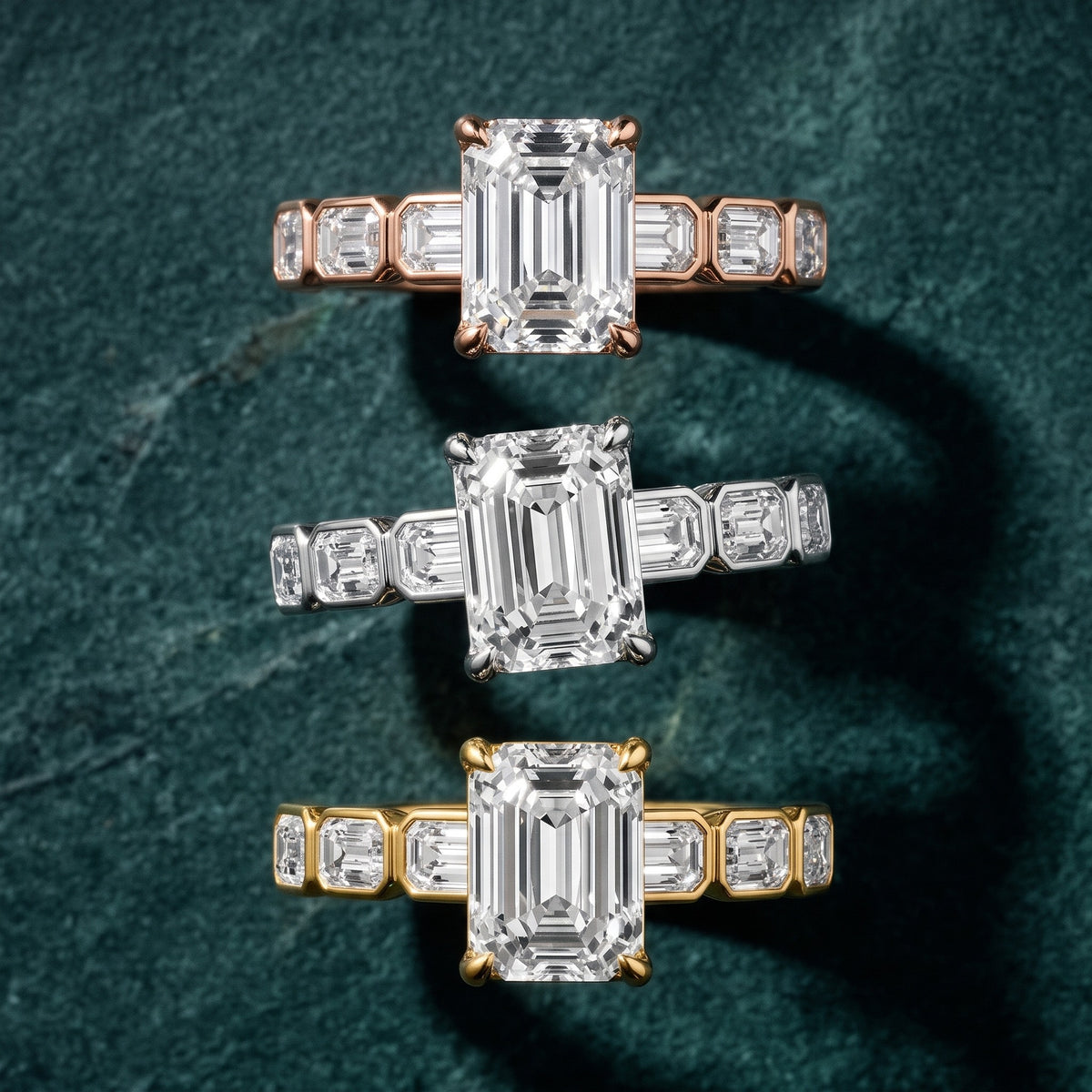 Carol Half Bezel Emerald Diamond Engagement Ring in White Gold - 3rings.jpg