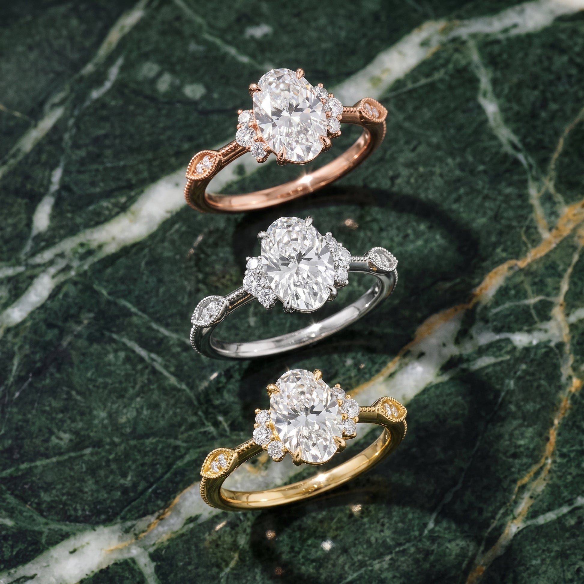 Naomi Vintage Milgrain Oval Diamond Engagement Ring in Rose Gold - 3rings.jpg