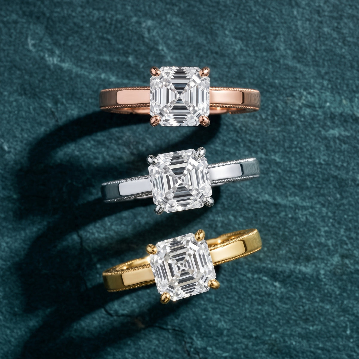 Kerry Engraved Solitaire Asscher Diamond Engagement Ring in Silver - 3rings.jpg