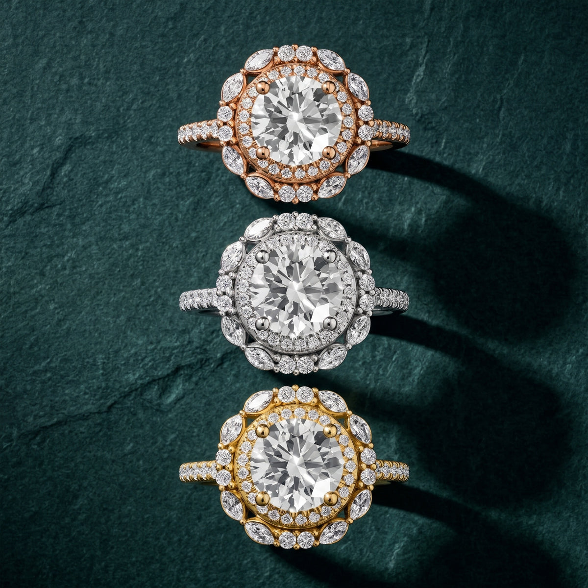 Lyndon Floral Double Halo Round Diamond Engagement Ring in Silver - 3rings.jpg