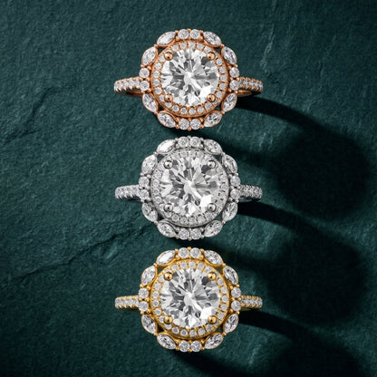 Lyndon Floral Double Halo Round Diamond Engagement Ring in Silver - 3rings.jpg