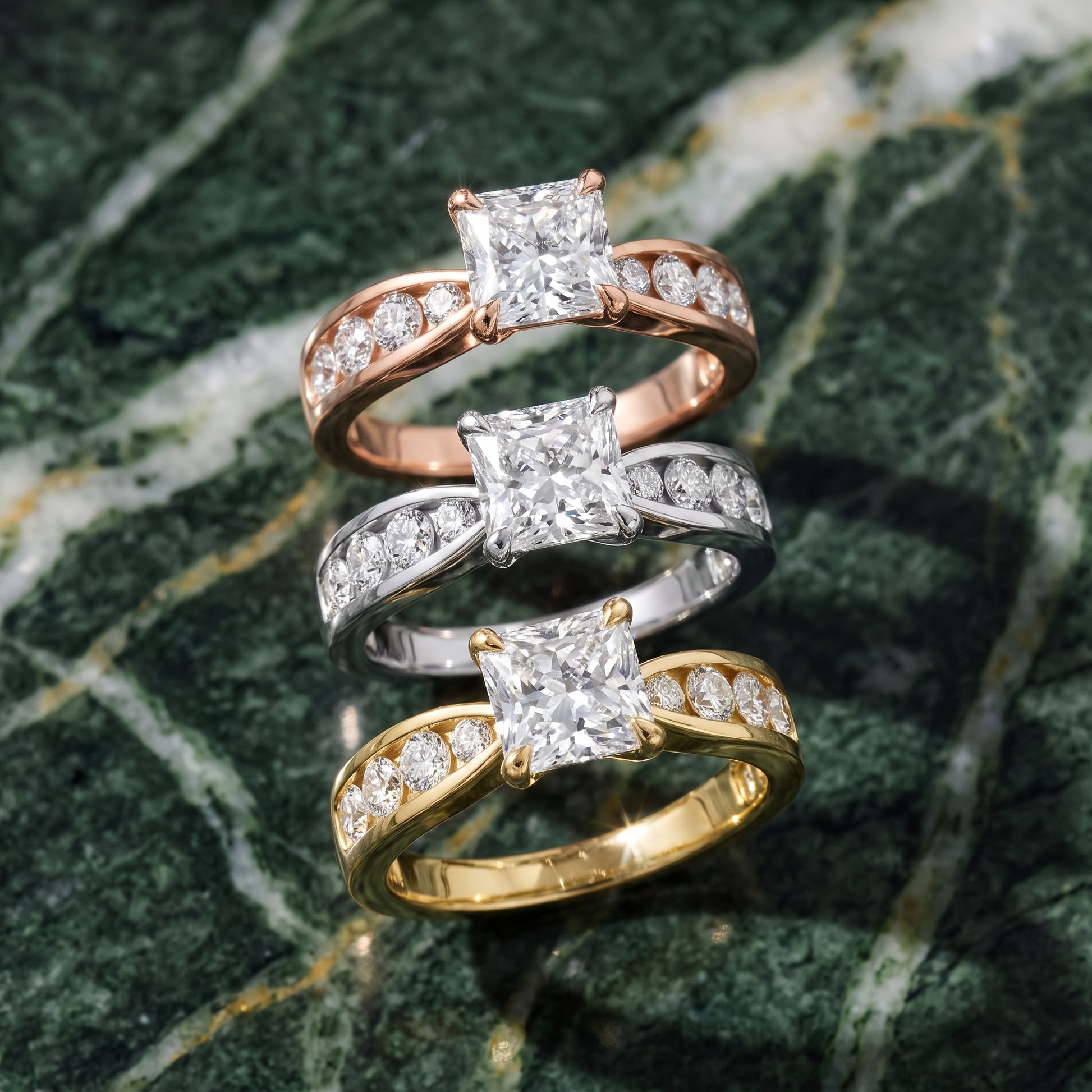 Noor Channel Set Sidestone Radiant Diamond Engagement Ring in Platinum - 3rings.jpg