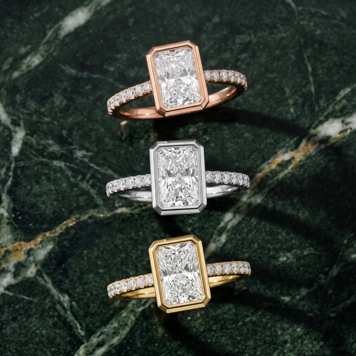 Cora Bezel Pavé Radiant Diamond Engagement Ring in White Gold - 3rings.jpg
