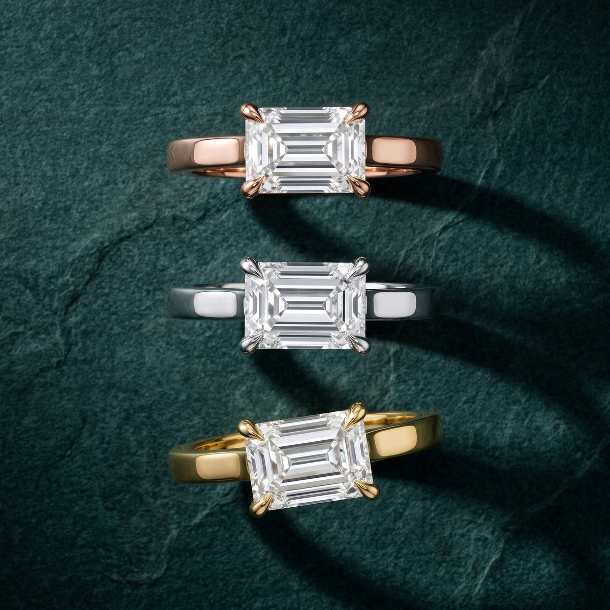 Truckee East-West Cathedral Emerald Diamond Engagement Ring in Yellow Gold - 3rings.jpg