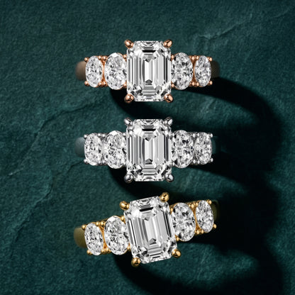Judith Statement Five-Stone Emerald Diamond Engagement Ring in White Gold - 3rings.jpg