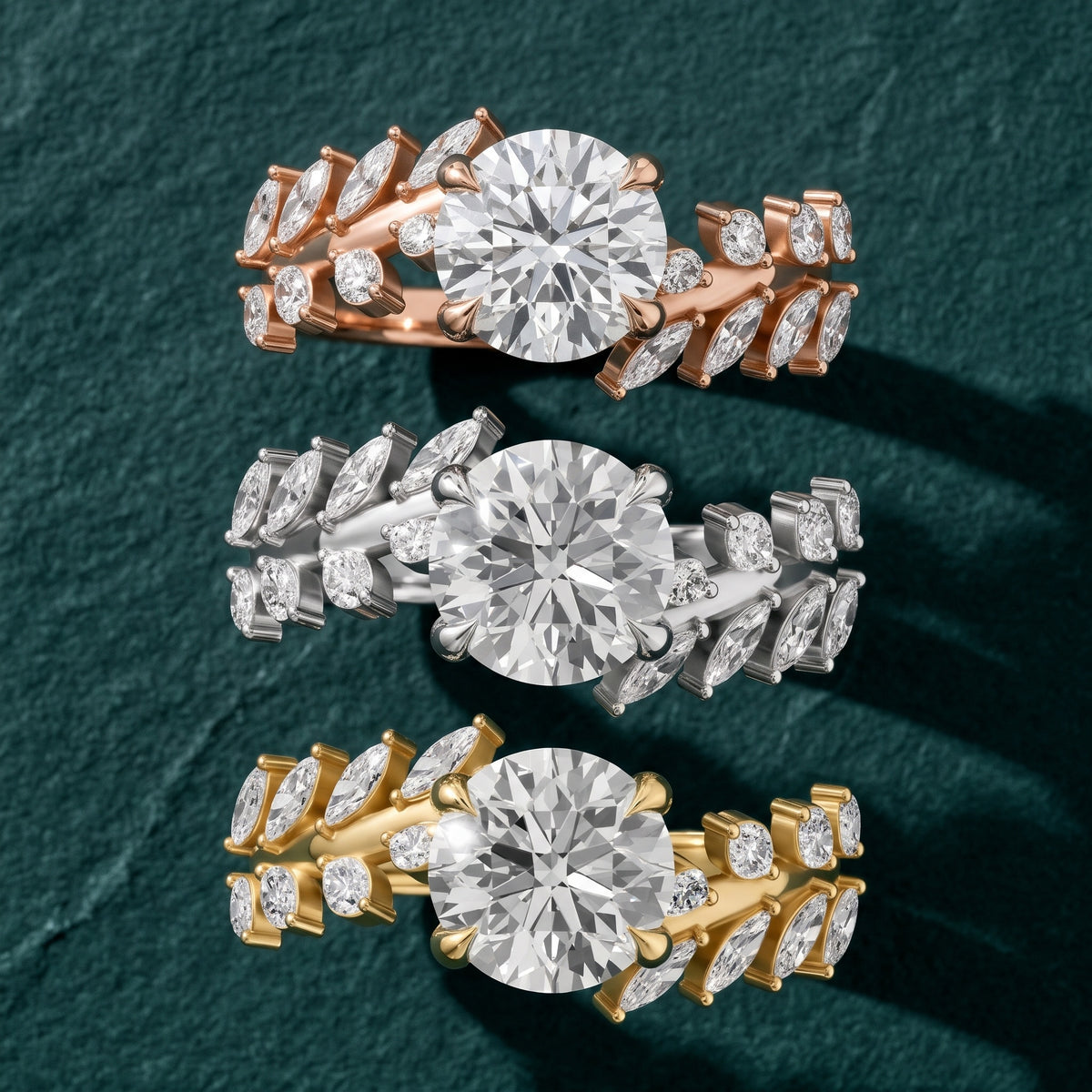Beulah Leaf Garland Round Diamond Engagement Ring in White Gold - 3rings.jpg