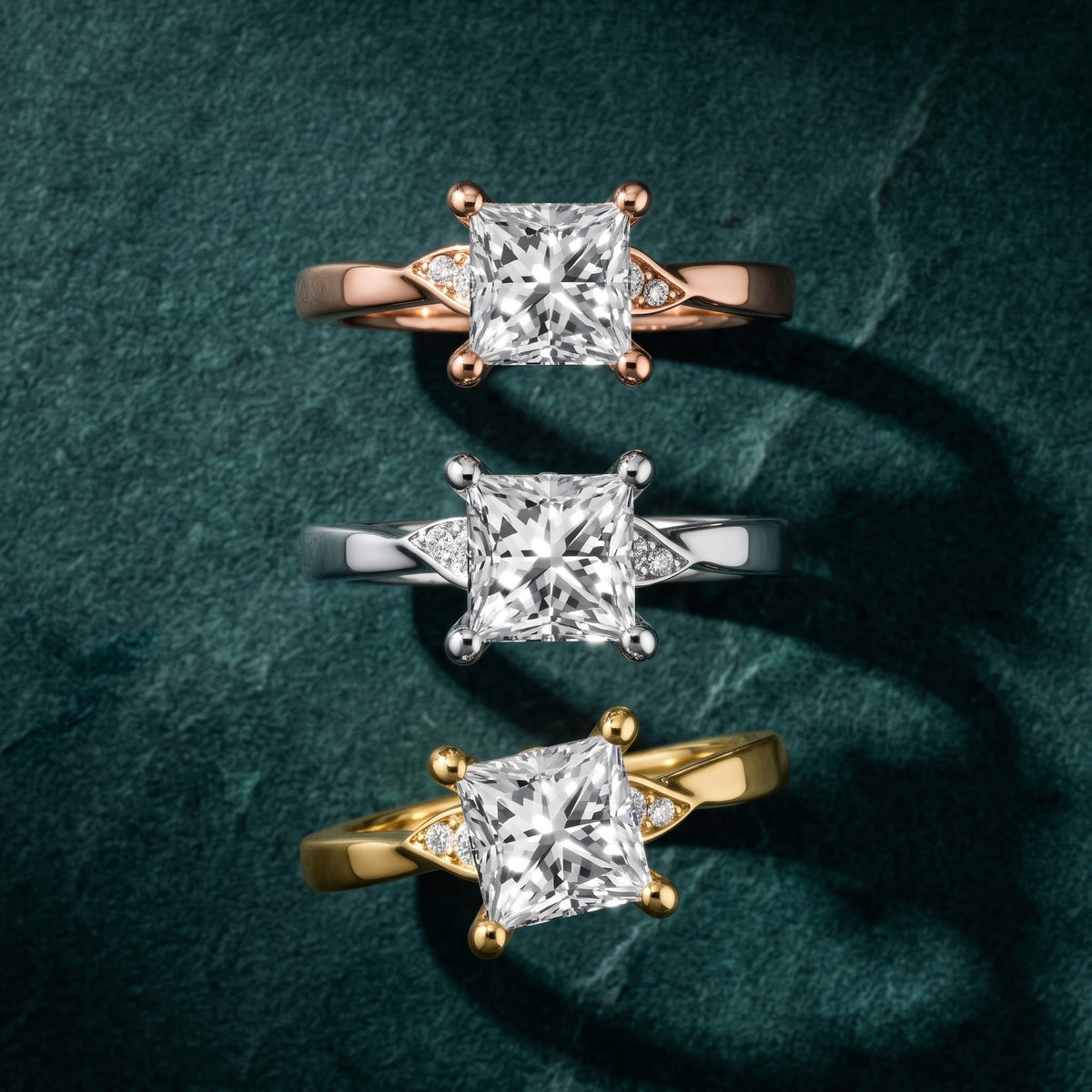 Annabelle Leaf Pavé Princess Diamond Engagement Ring in Platinum - 3rings.jpg