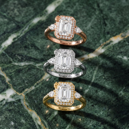Eliza Halo Sidestone Emerald Diamond Engagement Ring in White Gold - 3rings.jpg