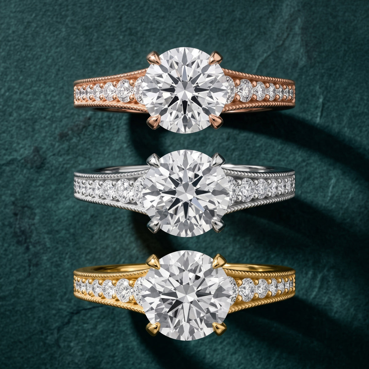 Mary Milgrain Pavé Round Diamond Engagement Ring in Silver - 3rings.jpg