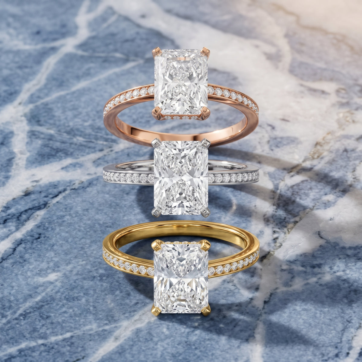 Naia Hidden Halo Radiant Diamond Engagement Ring in Rose Gold - 3rings.jpg