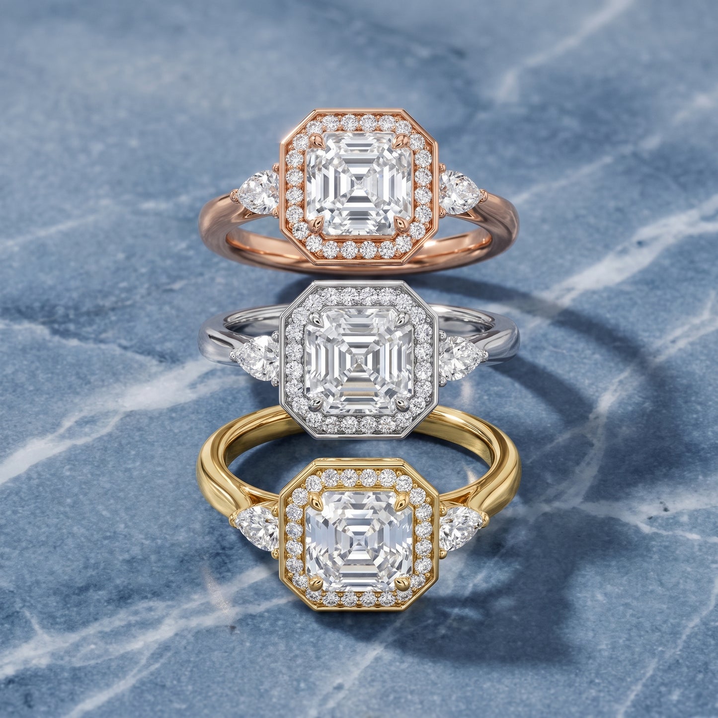 Eliza Halo Sidestone Asscher Diamond Engagement Ring in White Gold - 3rings.jpg