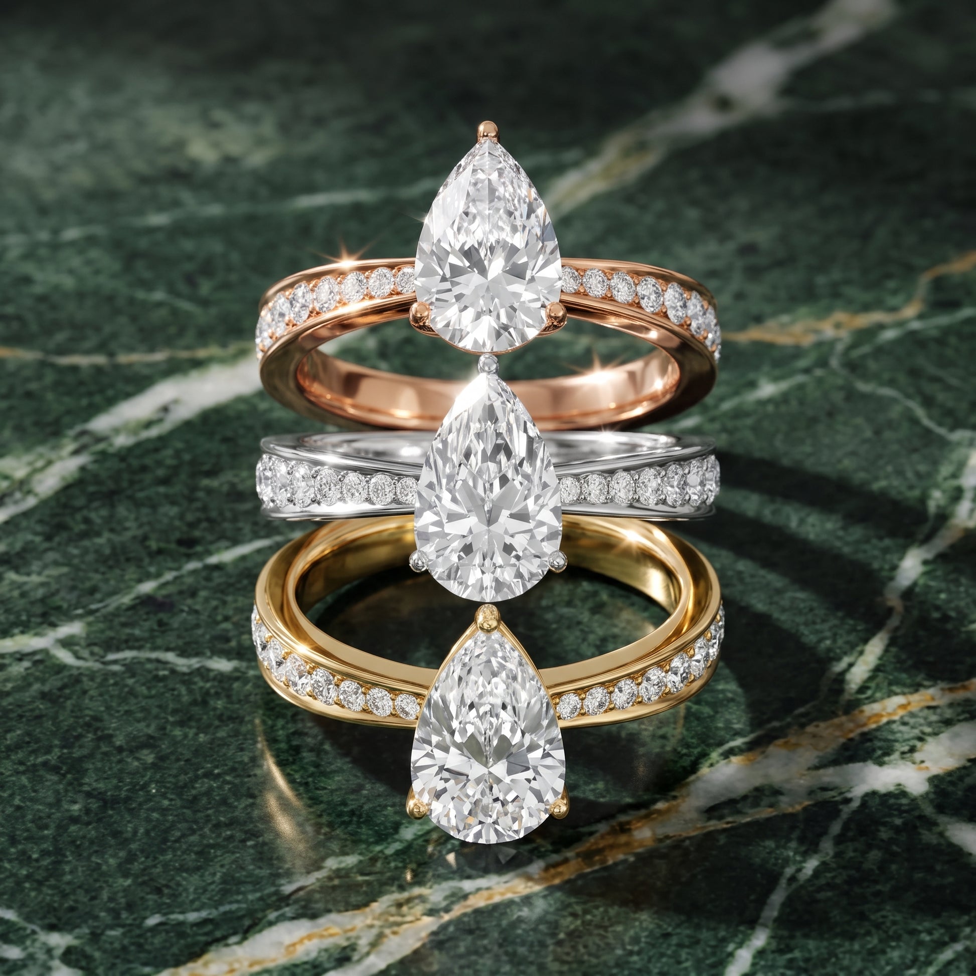 Rhea Sidestone Pavé Pear Diamond Engagement Ring in Yellow Gold - 3rings.jpg