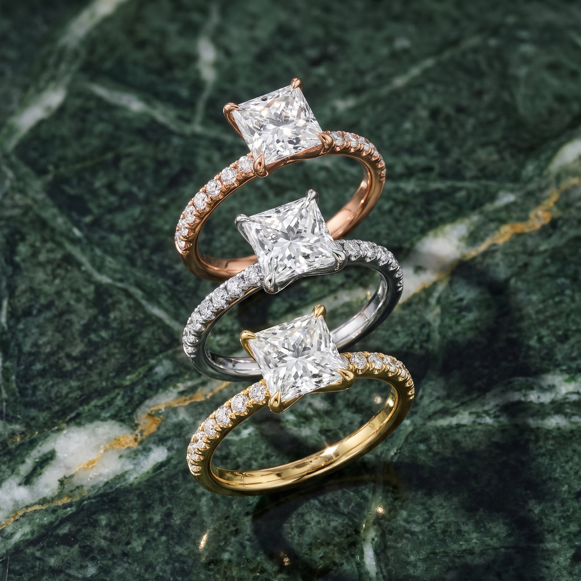 Ione Solitaire Pavé Princess Diamond Engagement Ring in Rose Gold - 3rings.jpg