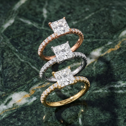 Ione Solitaire Pavé Princess Diamond Engagement Ring in Rose Gold - 3rings.jpg