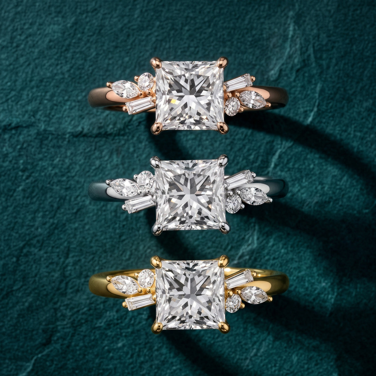 Morgan Baguette Cluster Princess Diamond Engagement Ring in Silver - 3rings.jpg