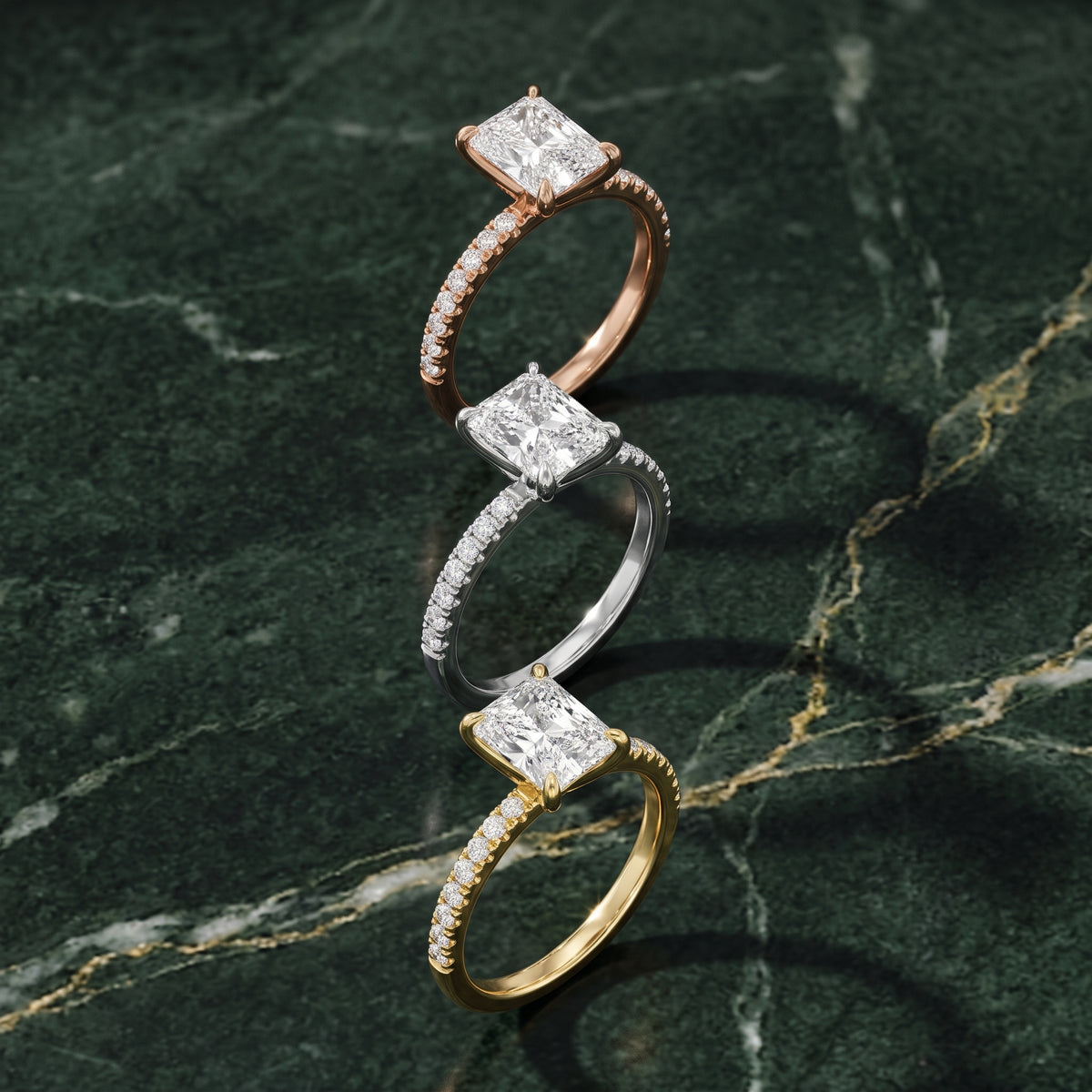 Olivia Solitaire Pavé Radiant Diamond Engagement Ring in Silver - 3rings.jpg