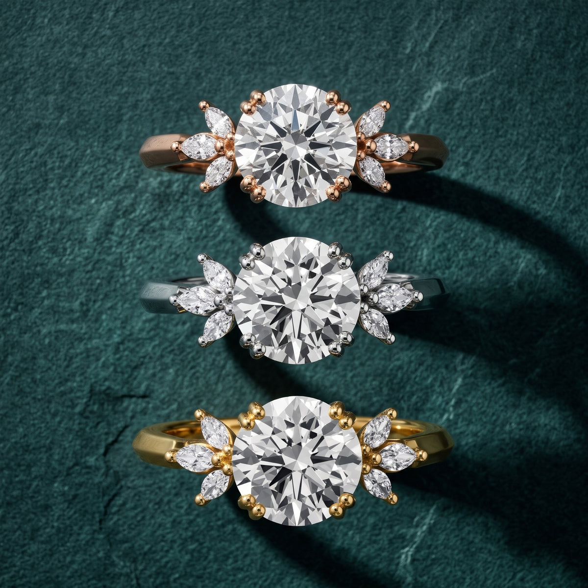 Cary Vine Cluster Round Diamond Engagement Ring in Yellow Gold - 3rings.jpg