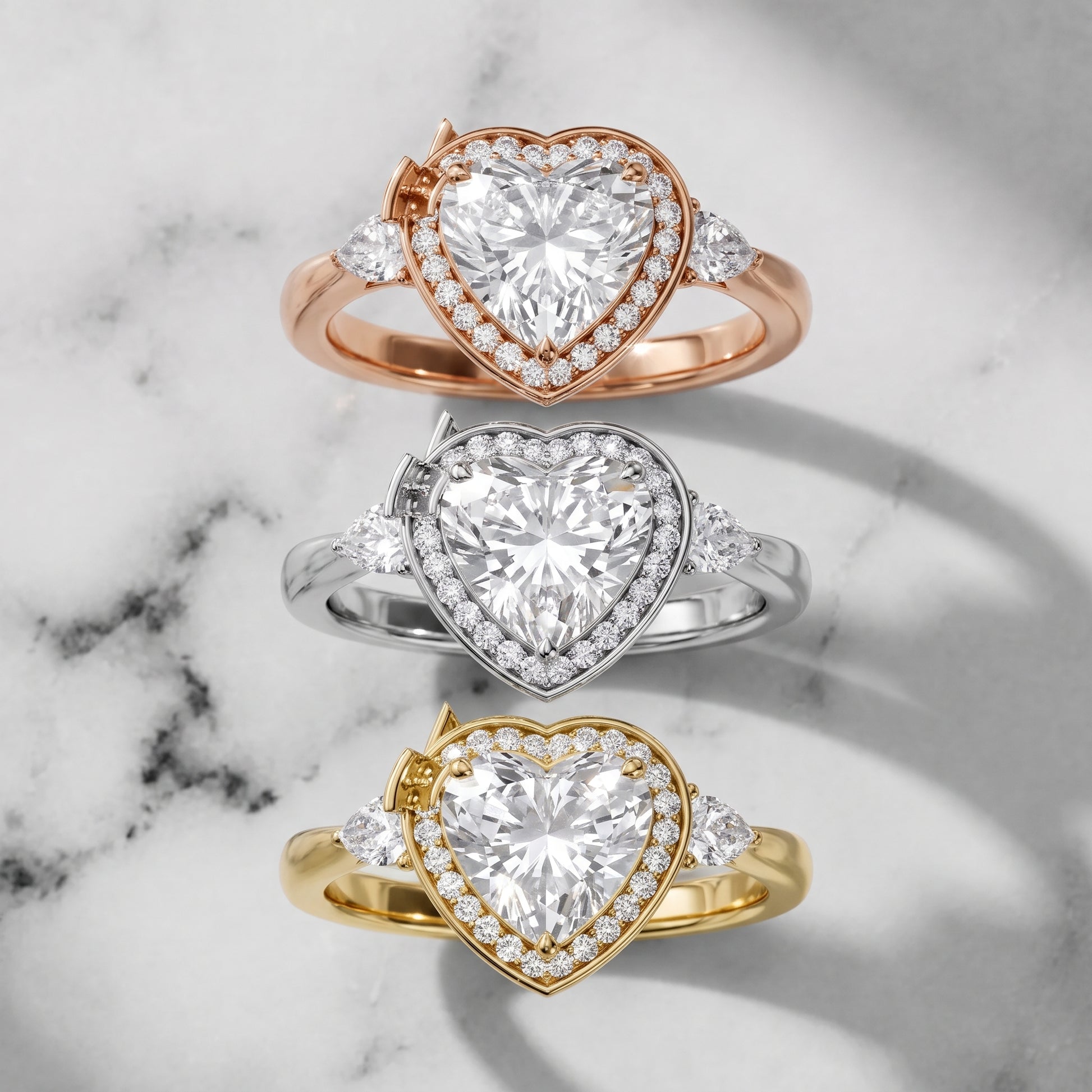 Eliza Halo Sidestone Heart Diamond Engagement Ring in Rose Gold - 3rings.jpg