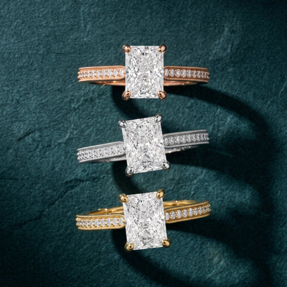 Camellia Milgrain Pavé Radiant Diamond Engagement Ring in Yellow Gold - 3rings.jpg