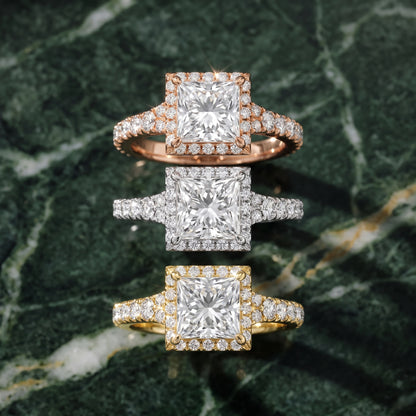 Bella Halo Pavé Princess Diamond Engagement Ring in Rose Gold - 3rings.jpg