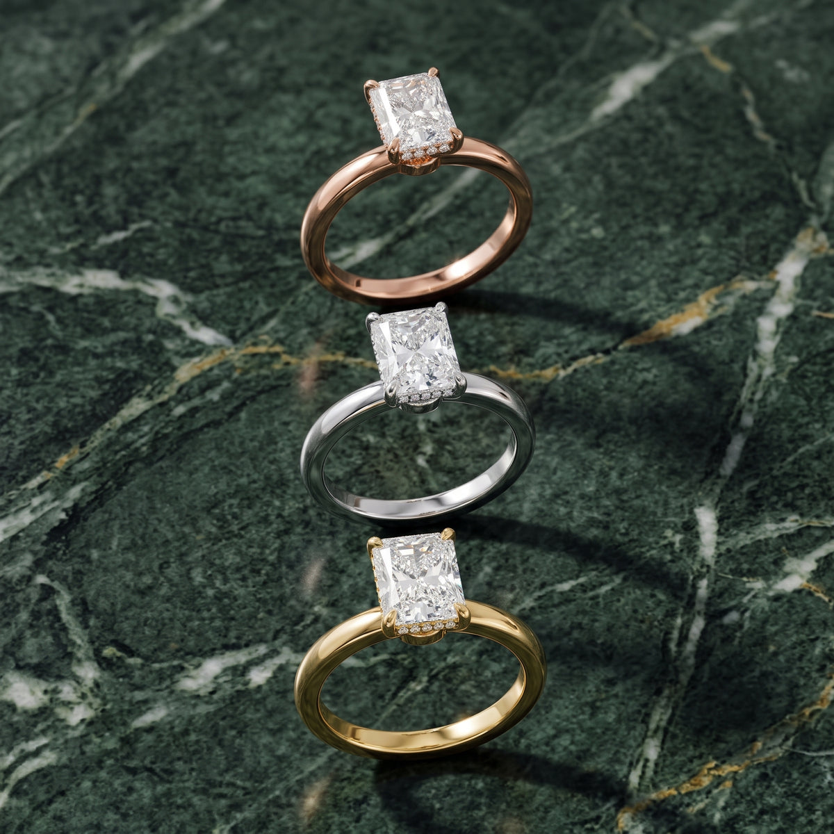 Lara Hidden Halo Radiant Diamond Engagement Ring in Rose Gold - 3rings.jpg