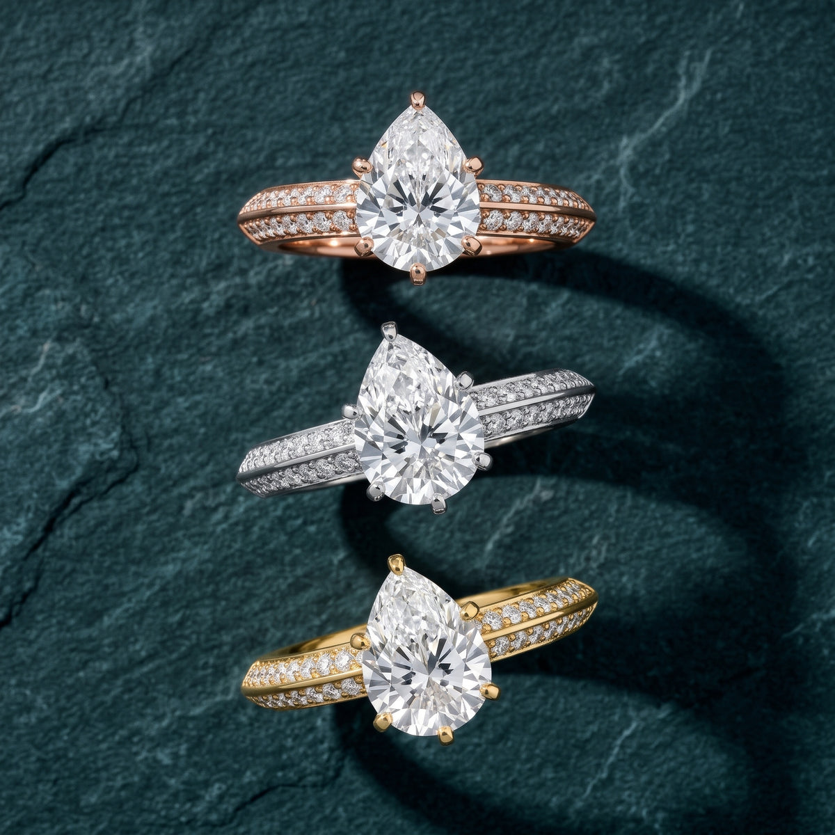 Lorna Knife Edge Pavé Pear Diamond Engagement Ring in White Gold - 3rings.jpg