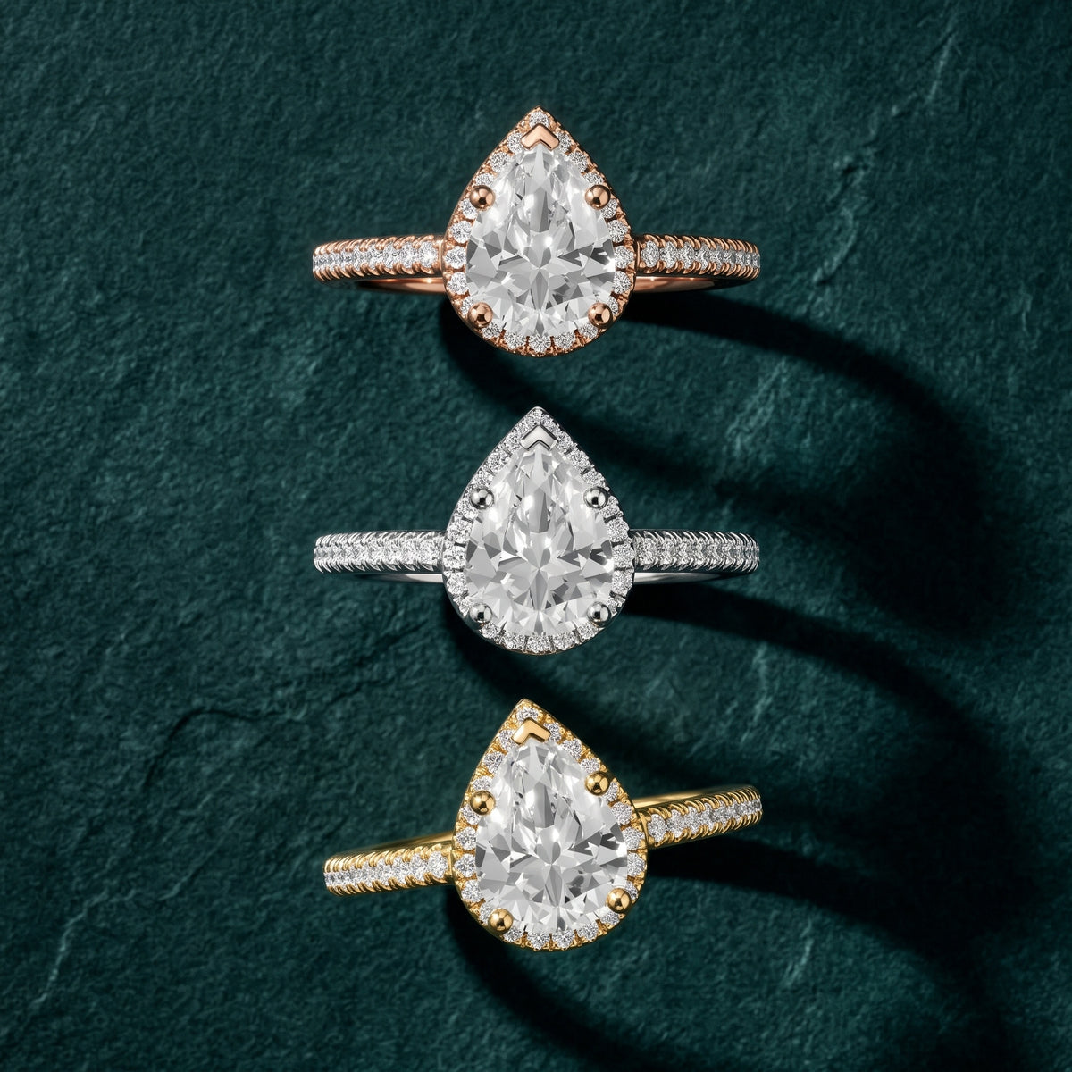 Tempe Halo Pavé Pear Diamond Engagement Ring in Platinum - 3rings.jpg