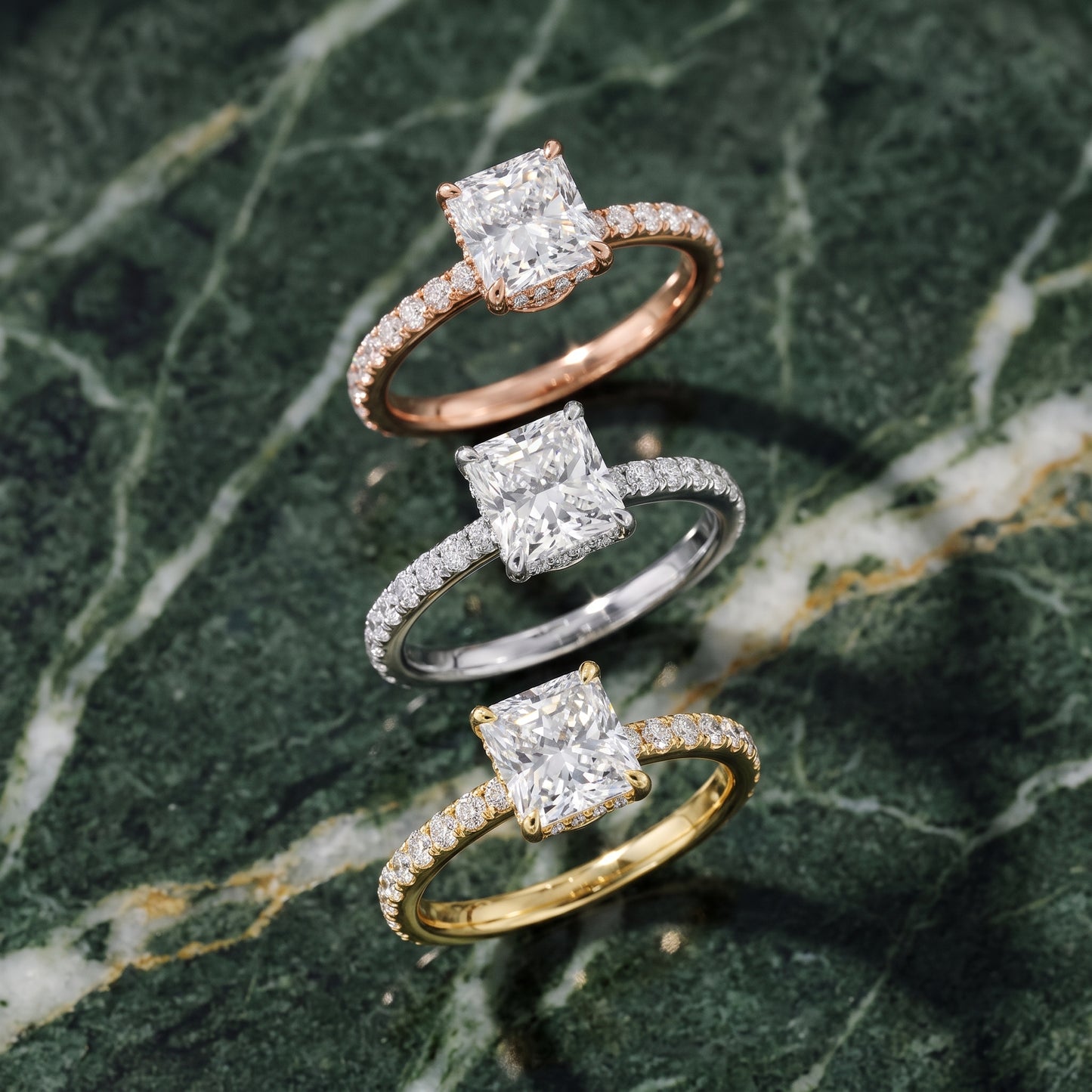 Thea Hidden Halo Pavé Radiant Diamond Engagement Ring in Platinum - 3rings.jpg